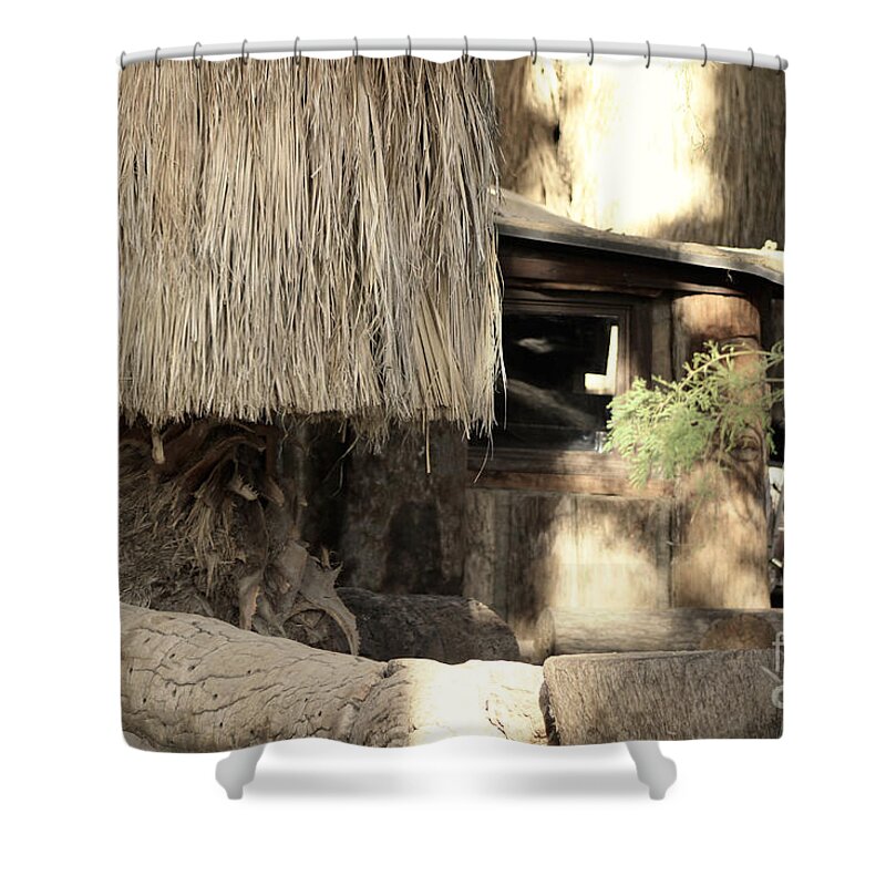 Cabin Old Cabin Shower Curtain featuring the photograph Cabin in the Oasis Coachella Valley Wildlife Preserve by Colleen Cornelius