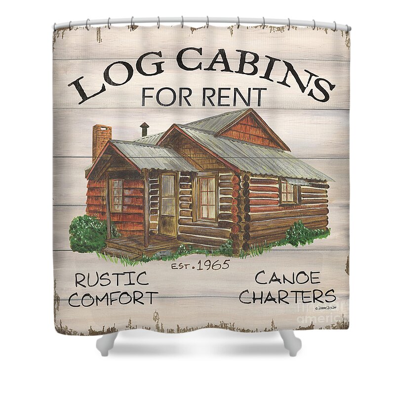 Cabin Shower Curtain featuring the painting Cabin Rentals 1 by Debbie DeWitt