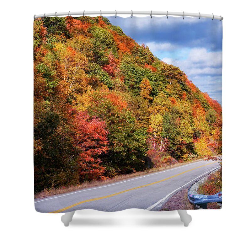 Autumn Shower Curtain featuring the photograph Cabot Trail in Autumn Colors by Ken Morris
