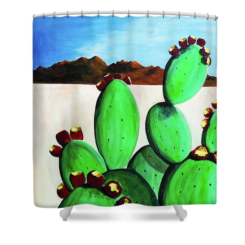 New Mexico Shower Curtain featuring the painting Cacti Group Two by Ted Clifton