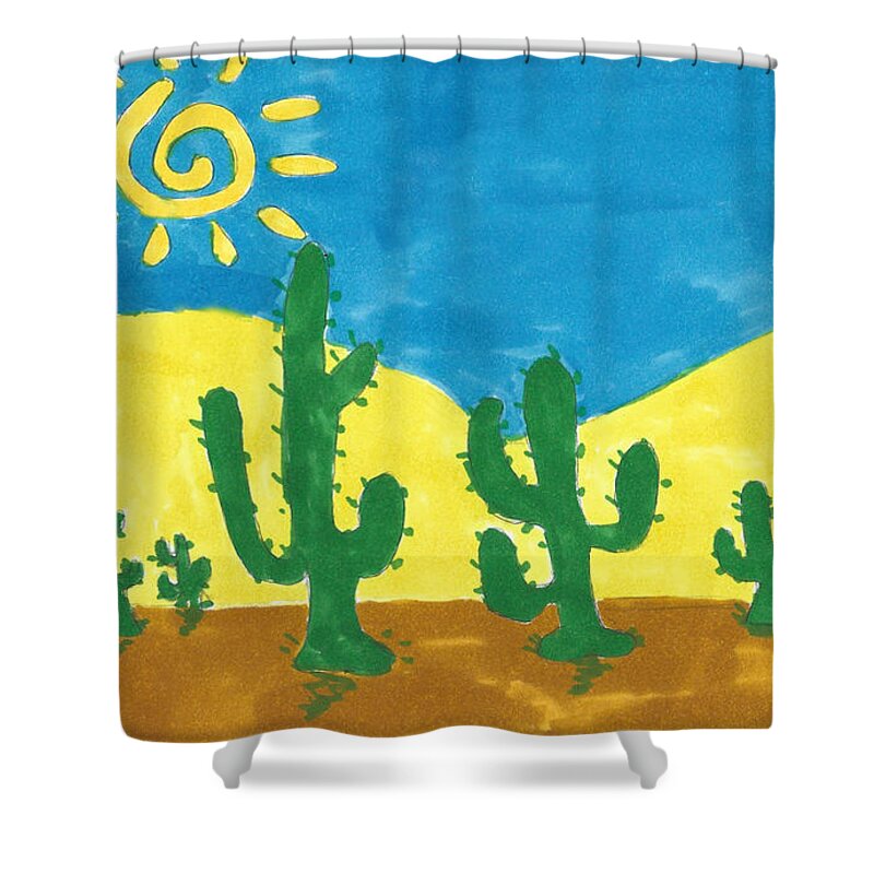 Sun Shower Curtain featuring the drawing Cacti Under the Sun by Ali Baucom
