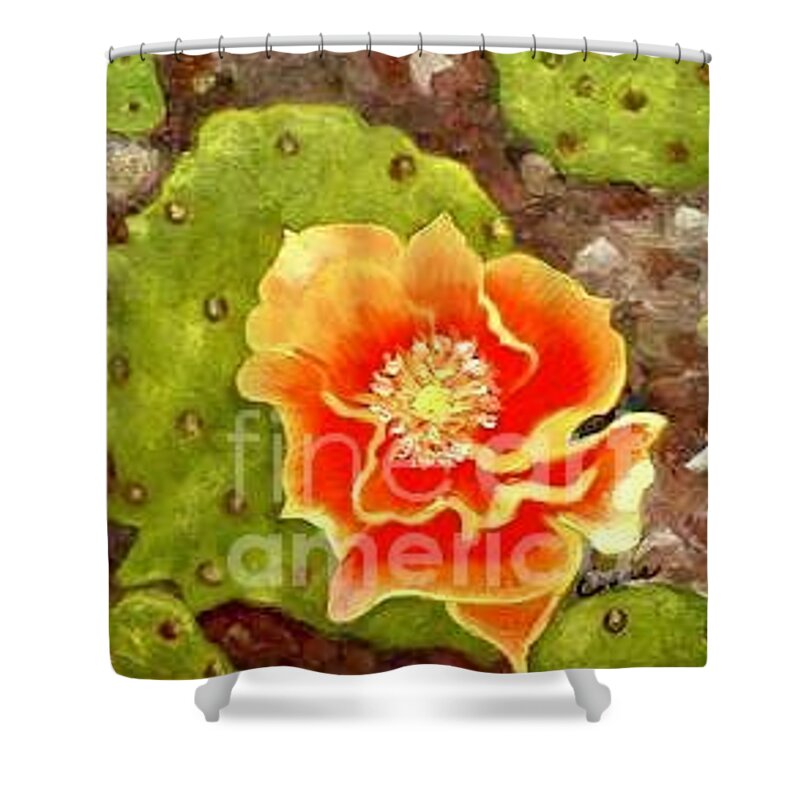 Flower Shower Curtain featuring the painting Cactus Flower by Lynda Evans
