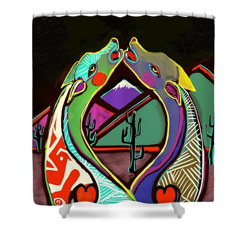 Howling At The Moon Shower Curtain featuring the digital art Cactus Music by Hans Magden