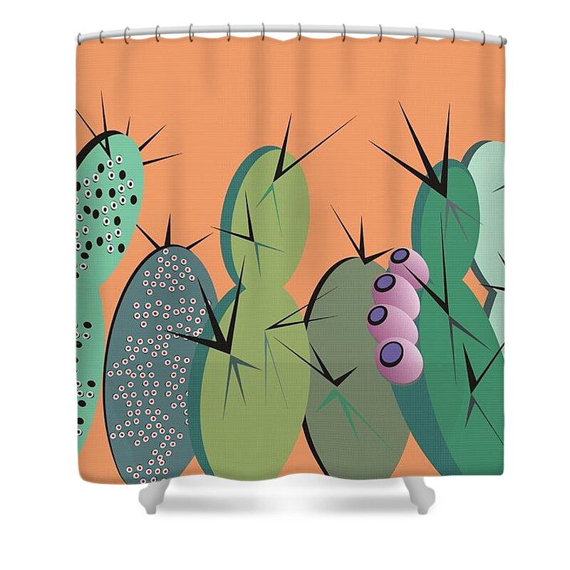 Cactus Shower Curtain featuring the digital art Cactus Party by Ted Clifton