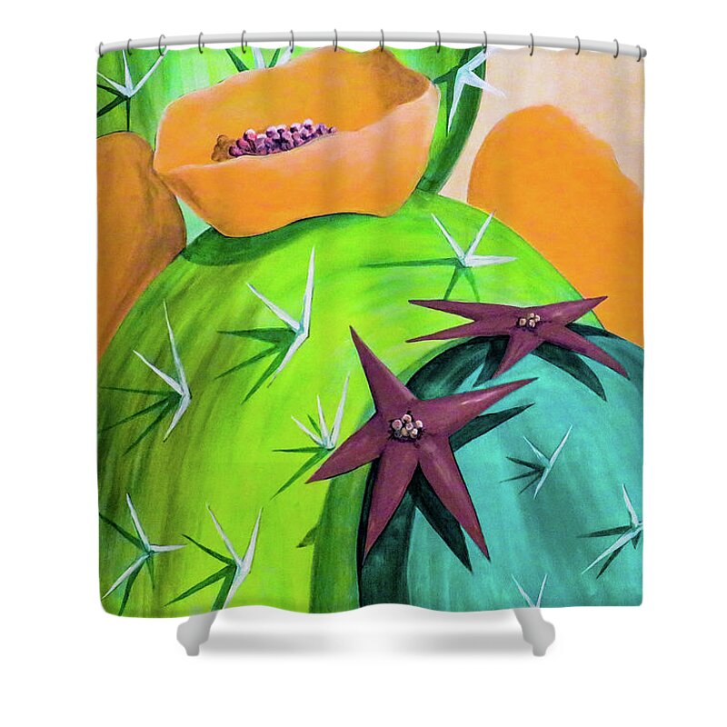 Cactus Shower Curtain featuring the painting Cactus Star Bright by Ted Clifton