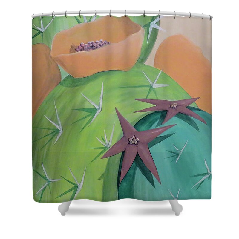 Cactus Shower Curtain featuring the painting Cactus Star by Ted Clifton