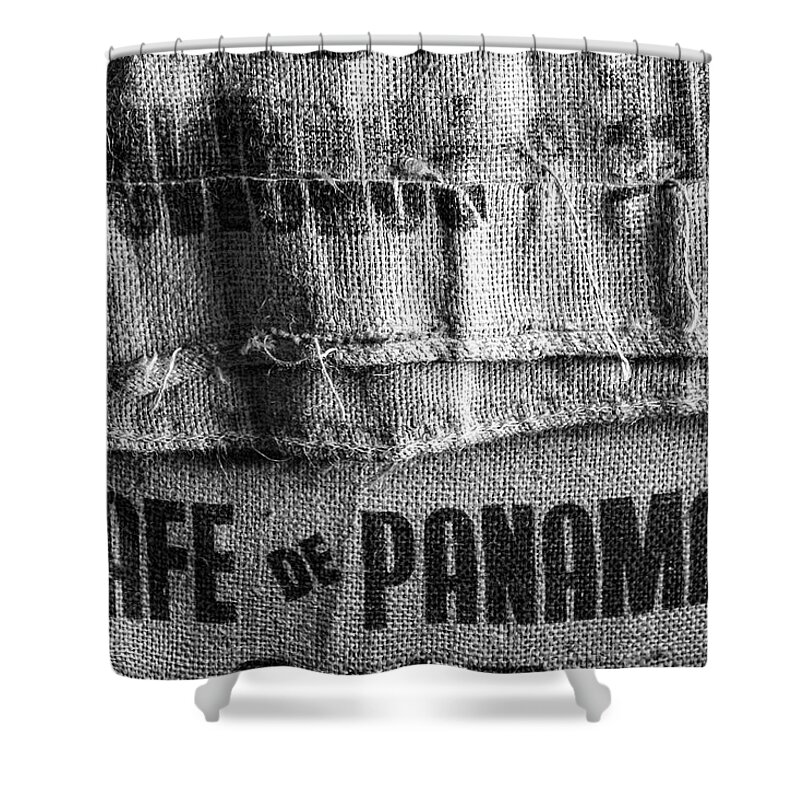 Cafe De Panama Shower Curtain featuring the photograph Cafe de Panama burlap sac by Tatiana Travelways