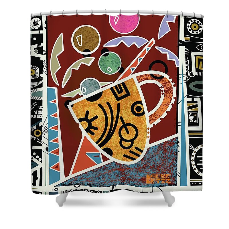 Coffee Shower Curtain featuring the painting Cafe Fiesta by Oscar Ortiz