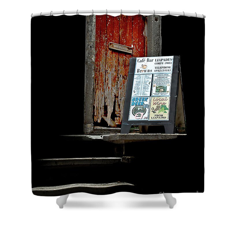 Cafe Entrance Stylish Effective Artistic Charming Painterly Old Shower Curtain featuring the photograph Happy Days - Was Lovely Cafe Once - Look What This Virus Can Do by Tatiana Bogracheva