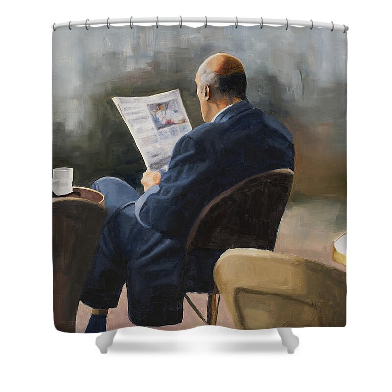Man Shower Curtain featuring the painting Cafe Times by Tate Hamilton