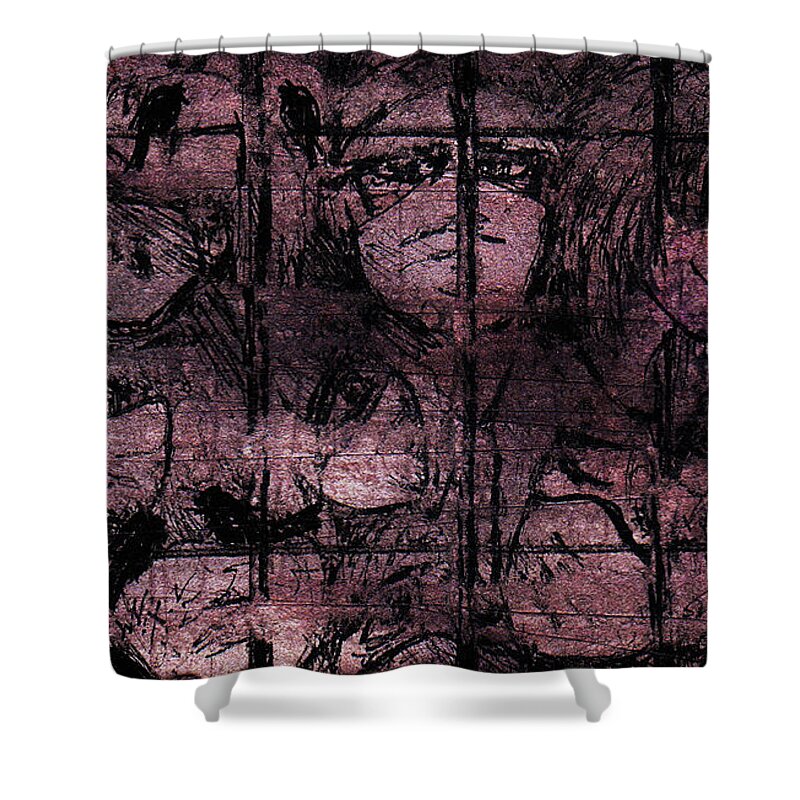 Fantasy Shower Curtain featuring the drawing Caged Birds by William Russell Nowicki