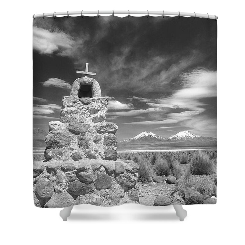 Bolivia Shower Curtain featuring the photograph Cairn in the Bolivian altiplano by James Brunker