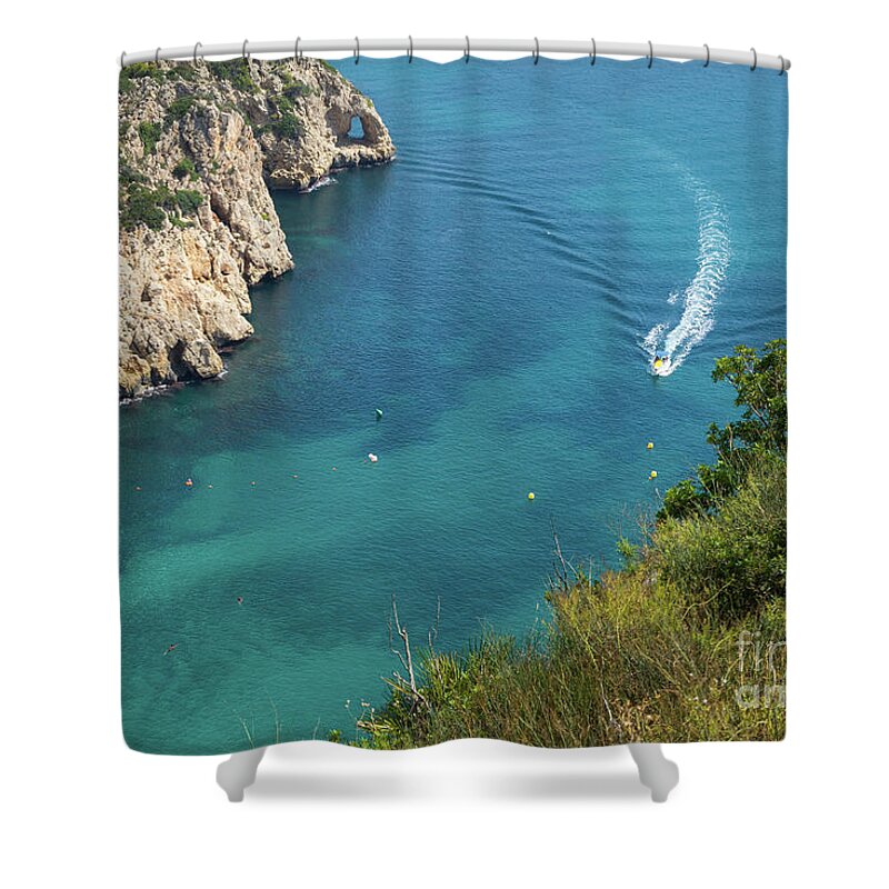 Mediterranean Sea Shower Curtain featuring the photograph Cala de la Granadella, boat trip on the Mediterranean Sea by Adriana Mueller