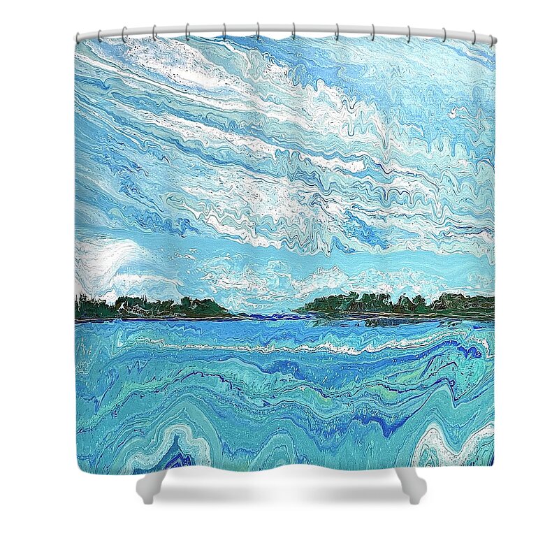 Seascape Shower Curtain featuring the painting Calda Channel by Steve Shaw