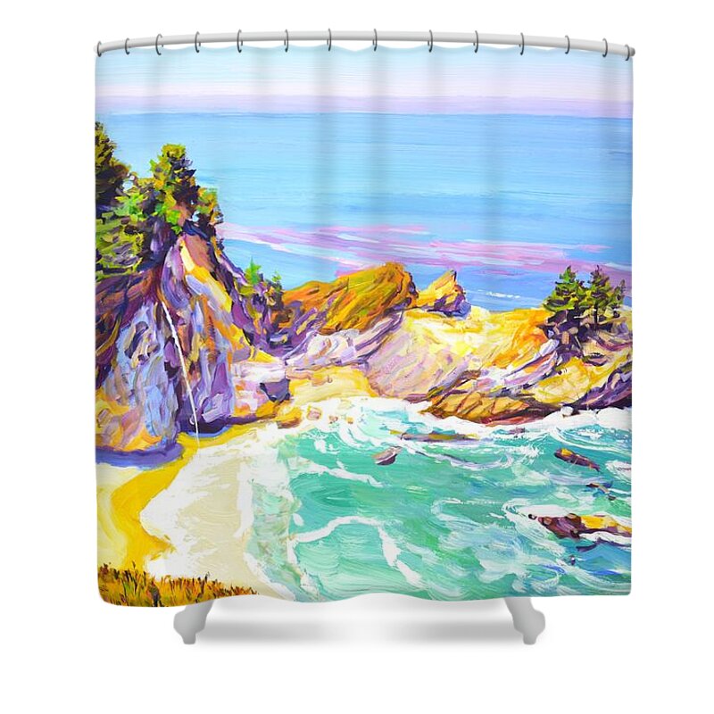 Ocean Shower Curtain featuring the painting California. Ocean. Beach. by Iryna Kastsova