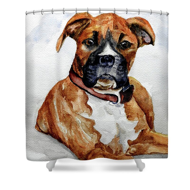 Boxer Shower Curtain featuring the painting Callie by Barbara F Johnson