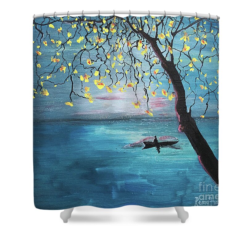 Calm Landscape Shower Curtain featuring the painting Calm by Remy Francis