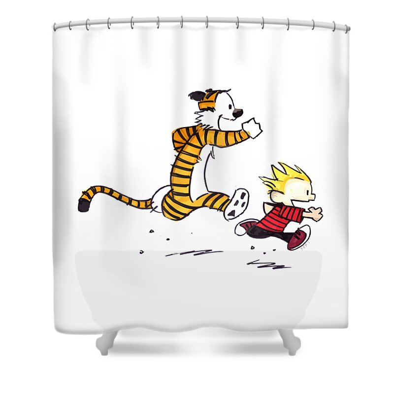 Calvin And Hobbes Run Shower Curtain by Joanne J Kalb - Pixels