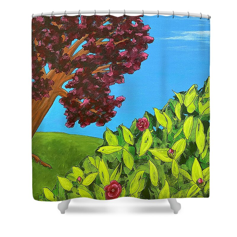 Camellia Shower Curtain featuring the painting Camellia in Bllom by Wendy Golden