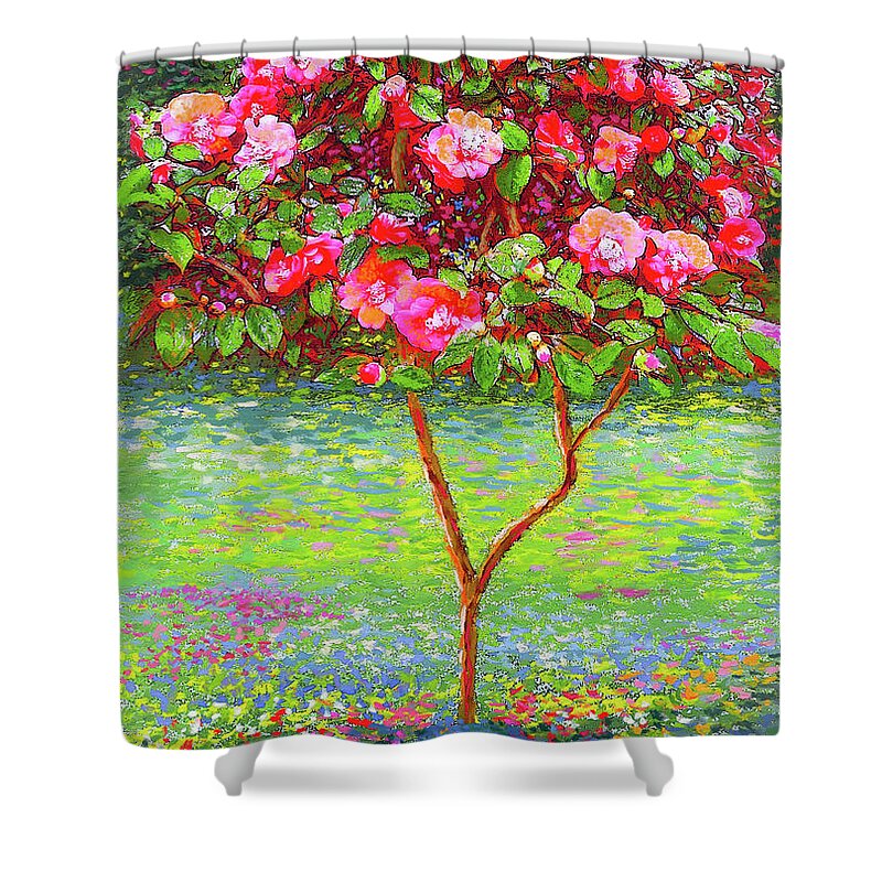 Floral Shower Curtain featuring the painting Camellia Passion by Jane Small