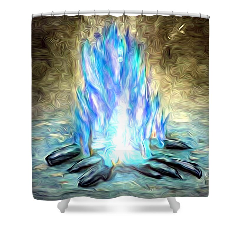 The Entranceway Shower Curtain featuring the digital art Campfire Blues by Ronald Mills