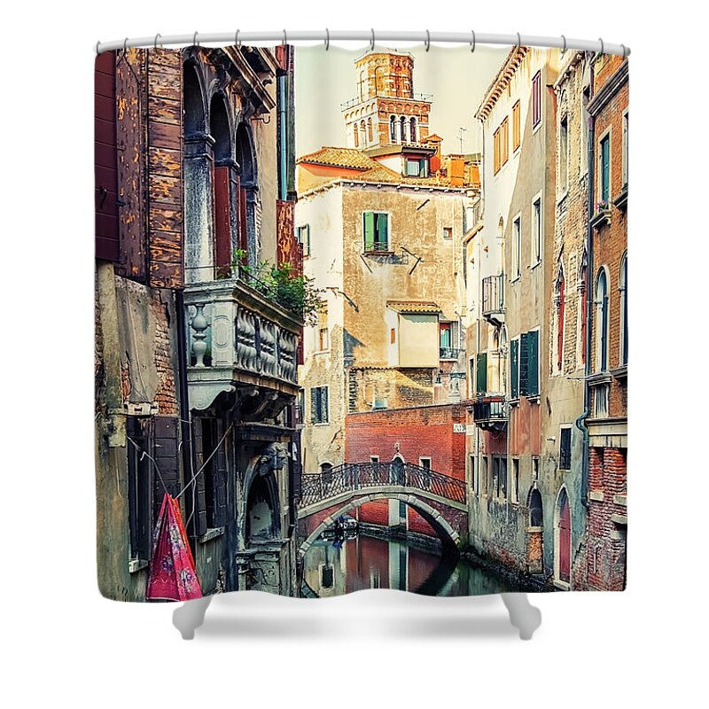 Architecture Shower Curtain featuring the photograph Canal In Venice by Manjik Pictures
