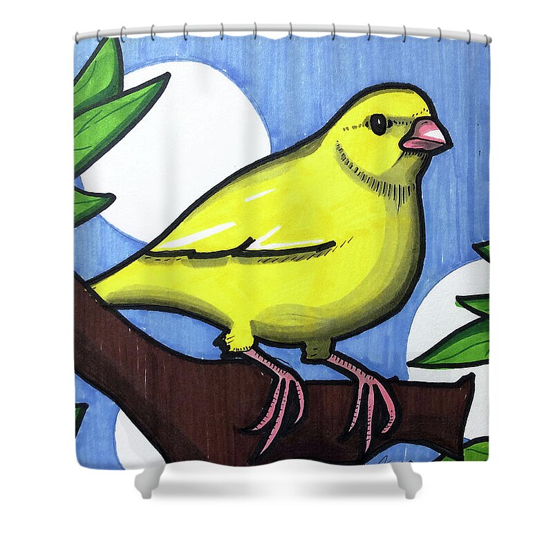 Canary Shower Curtain featuring the drawing Canary Sitting by Creative Spirit