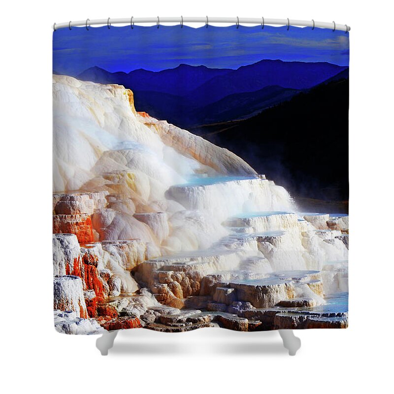 Canary Spring Shower Curtain featuring the photograph Canary Spring in Yellowstone by Shixing Wen