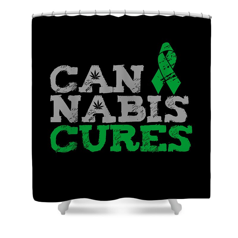 Funny Shower Curtain featuring the digital art Cannabis Cures THC 420 CBD by Flippin Sweet Gear