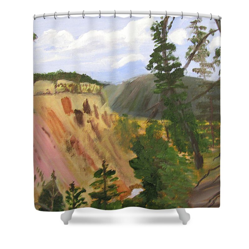 Yellowstone Shower Curtain featuring the painting Canyon Colors2 by Linda Feinberg