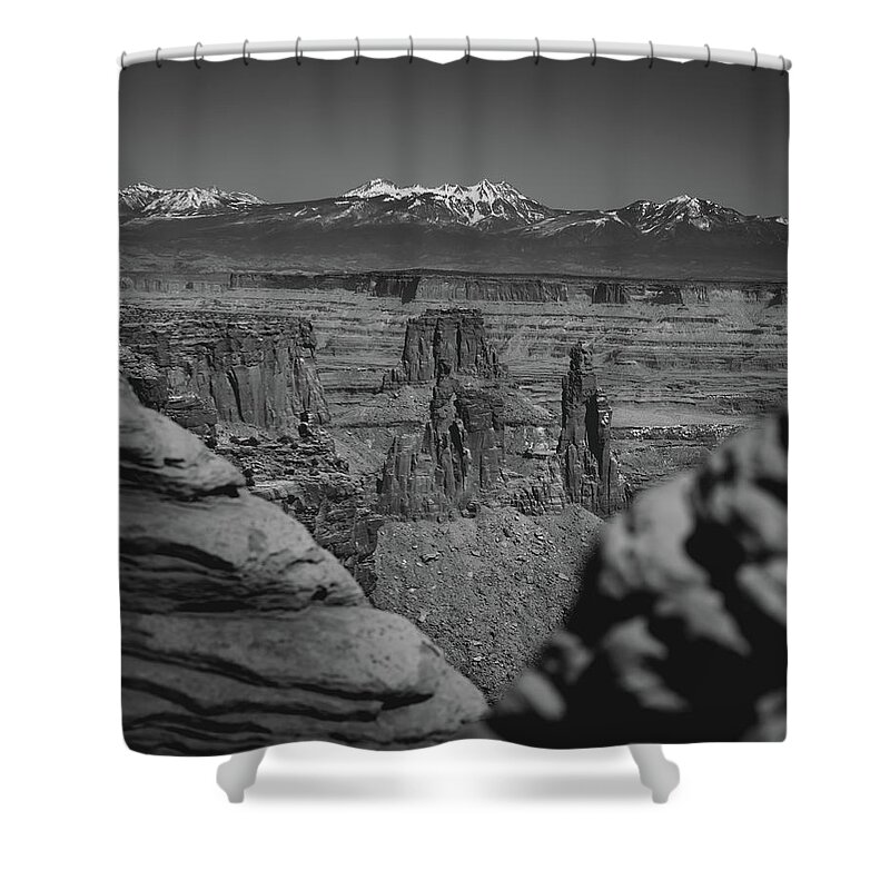  Shower Curtain featuring the photograph Canyonpeering BW by William Boggs