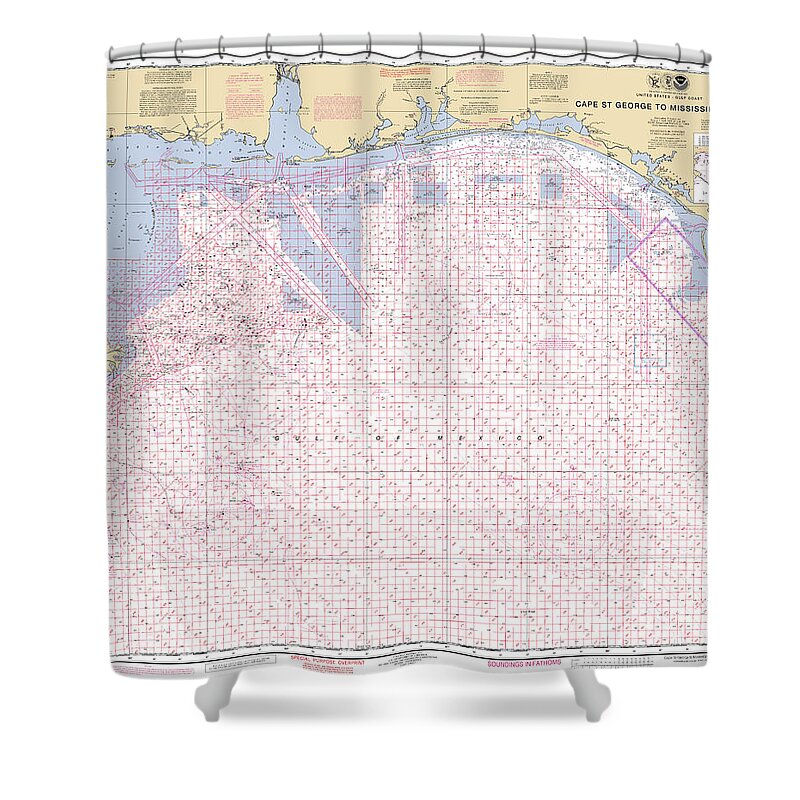Cape George To Mississippi Passes Shower Curtain featuring the digital art Cape George to Mississippi Passes, Noaa Chart 1115A with special overprint by Nautical Chartworks