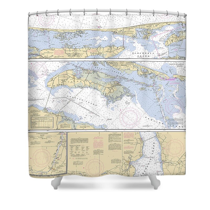 Cape Henry-pamlico Sound Including Albemarle Sound Shower Curtain featuring the digital art Cape Henry-Pamlico Sound Including Albemarle Sound, NOAA Chart 12205_B by Nautical Chartworks
