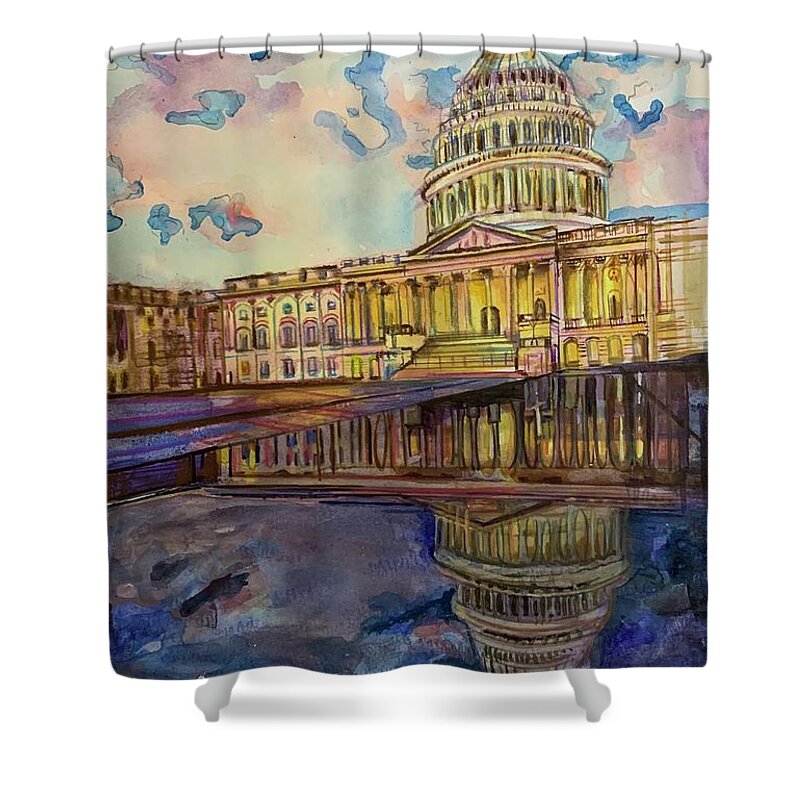 Architecture Shower Curtain featuring the painting Capitol Building by Try Cheatham