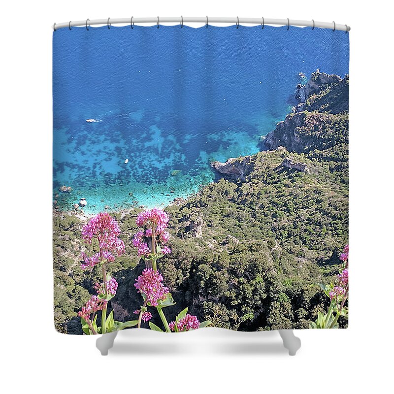 Capri Shower Curtain featuring the photograph Capri, sea and flowers by Yvonne Jasinski