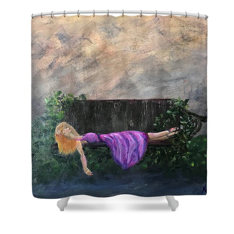 Bench Shower Curtain featuring the painting Captivating Ladies 2 by Deborah Naves