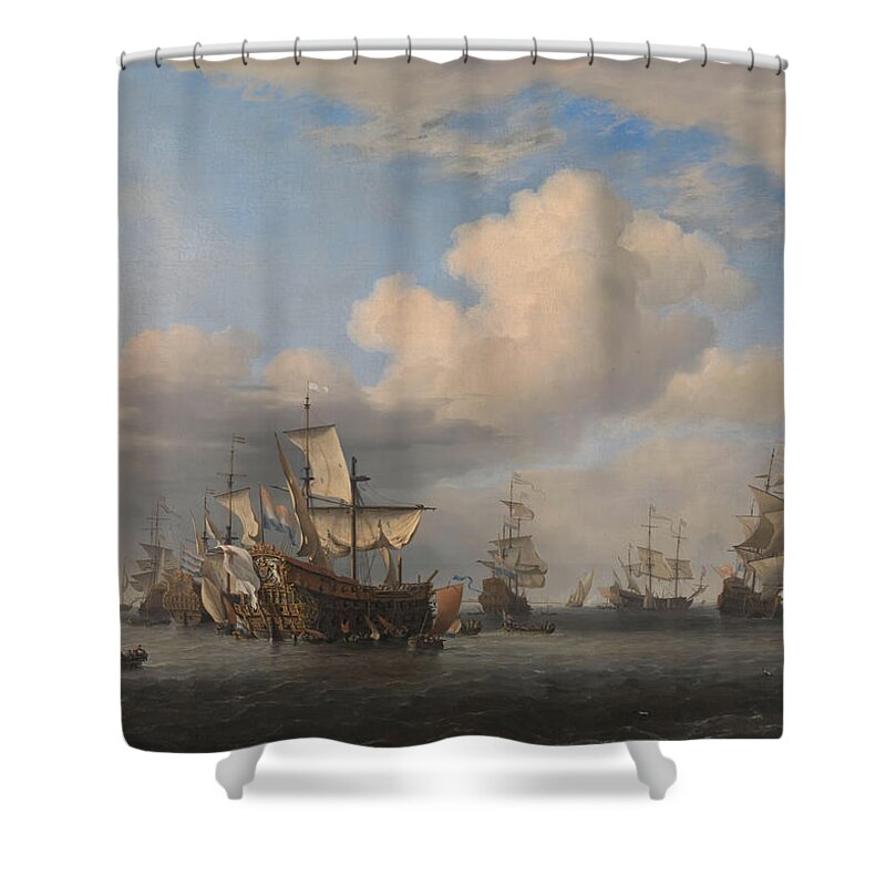 Willem Van De Velde Shower Curtain featuring the painting Captured English Ships by Willem van de Velde