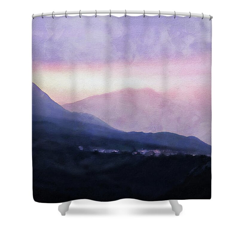 Landscape Of Italy Shower Curtain featuring the painting Caramanico, Italian Landscape - 04 by AM FineArtPrints