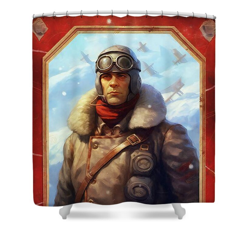 Card Portrait Shower Curtain featuring the digital art Card Portrait of the Red Baron by Caito Junqueira