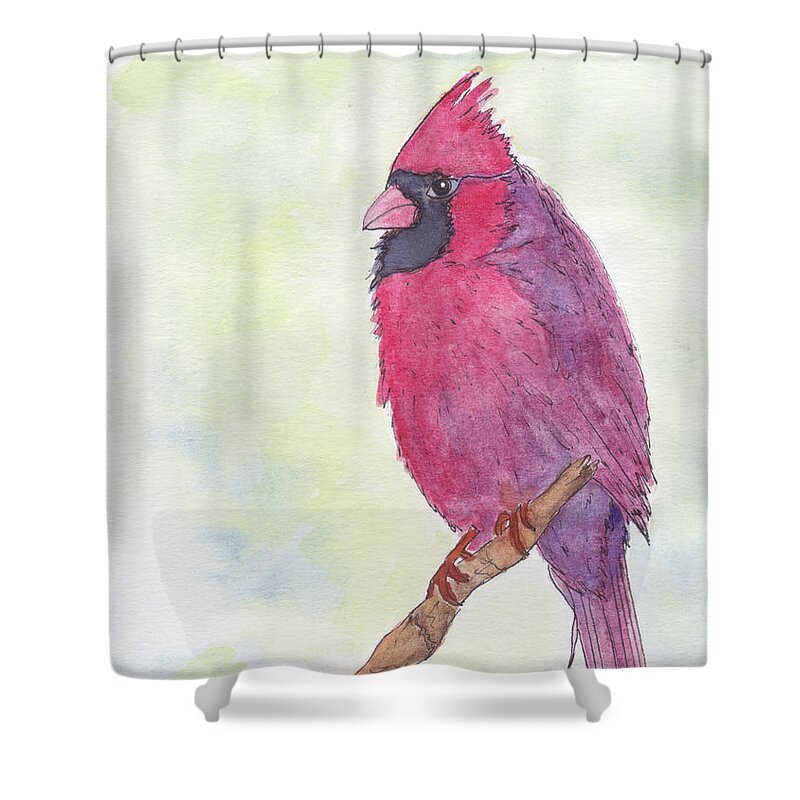 Birds Shower Curtain featuring the painting Cardinal Visiting by Anne Katzeff