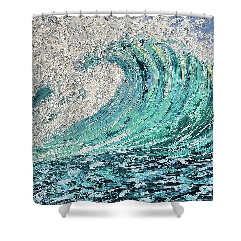 Oil Shower Curtain featuring the painting Caribbean Wave by Lisa White