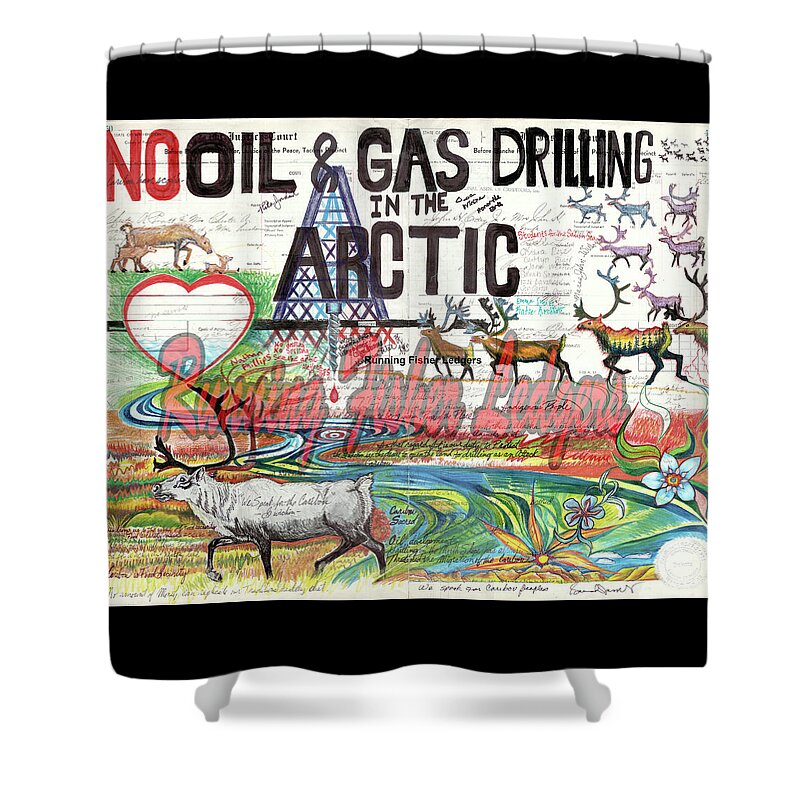 Arctic Circle Shower Curtain featuring the drawing Caribou by Robert Running Fisher Upham