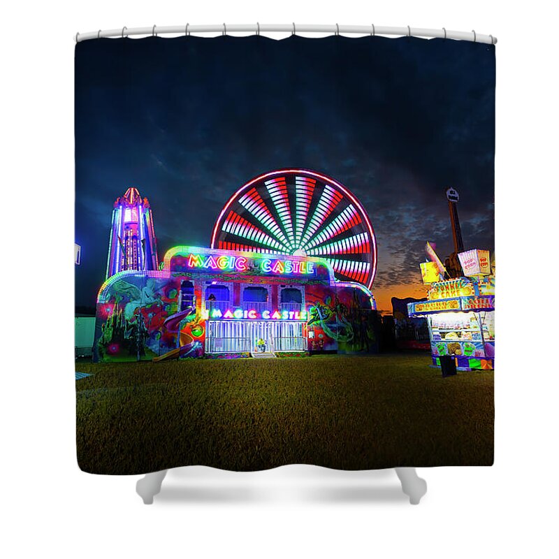 Swing Ride Shower Curtain featuring the photograph Carnival Lights and Midway Delights - Standard Version by Mark Andrew Thomas