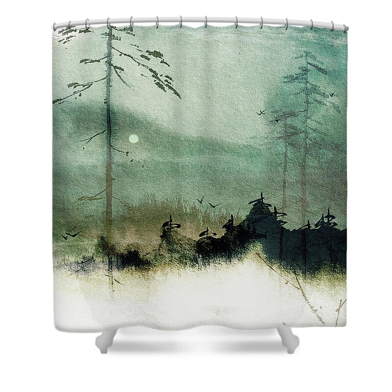 Seascape Shower Curtain featuring the mixed media Carolina Blue Moon by Colleen Taylor