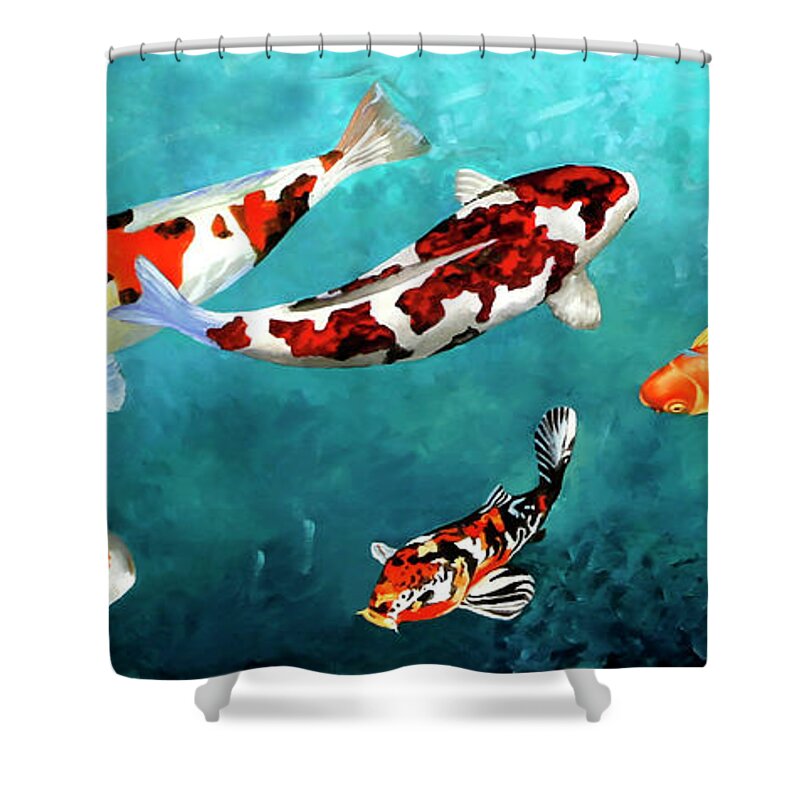 Koi Shower Curtain featuring the painting Carpe A Colori by Guido Borelli