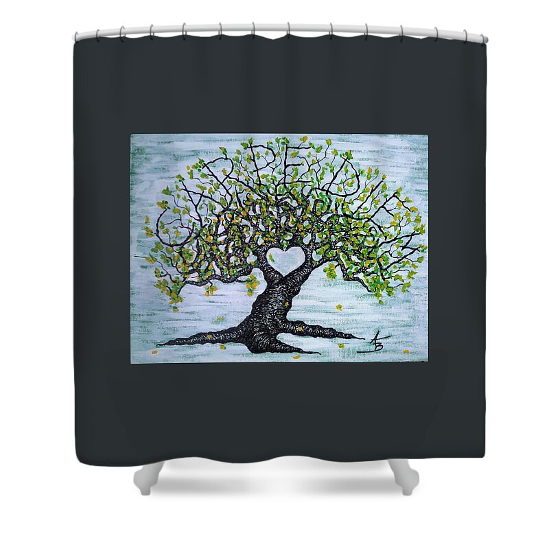 Carpe Diem Shower Curtain featuring the drawing Carpe Diem Love Tree by Aaron Bombalicki