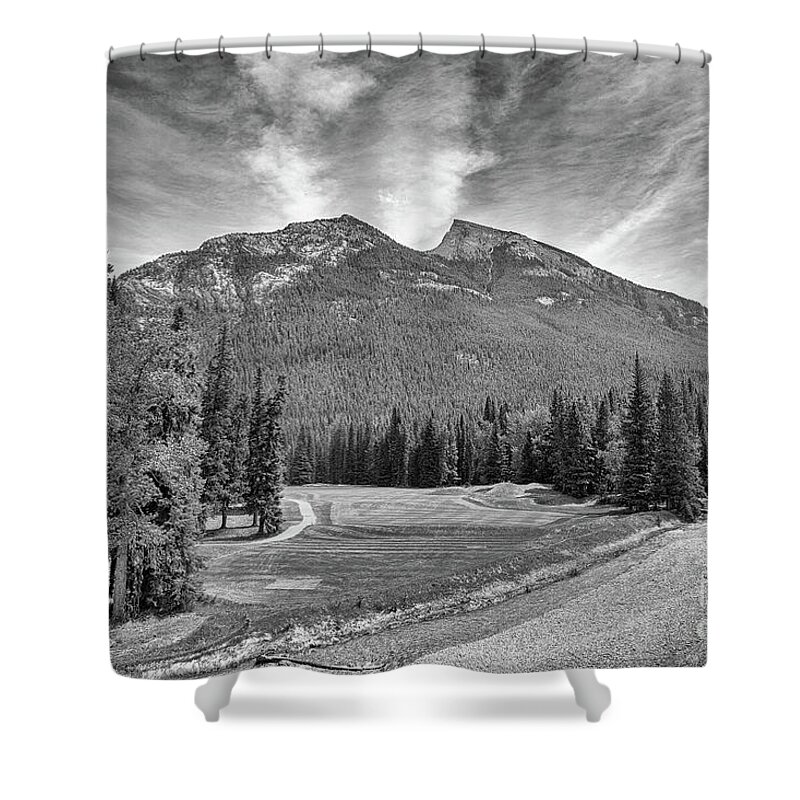 Banff Springs Golf Course Shower Curtain featuring the photograph Carry the Water - BW by Scott Pellegrin