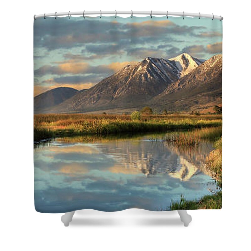 Carson Valley Shower Curtain featuring the photograph Carson Valley Sunrise Panorama by James Eddy