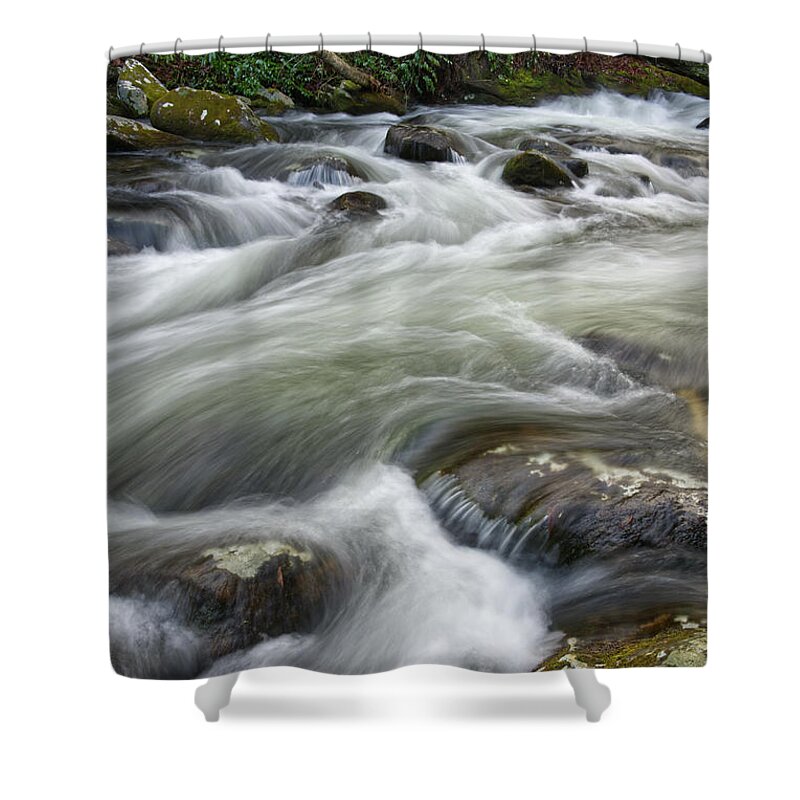 Middle Prong Little River Shower Curtain featuring the photograph Carving a Path by Phil Perkins