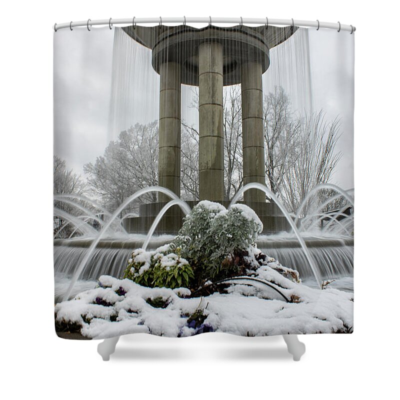 Fountain Shower Curtain featuring the photograph Cary Fountain with Snow by Rick Nelson
